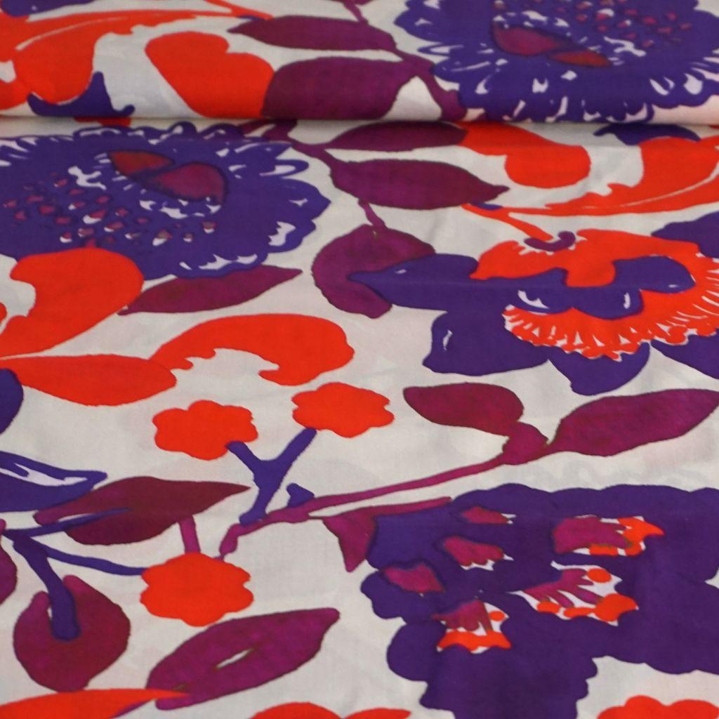 Leichte Baumwolle große Blüten rot violett